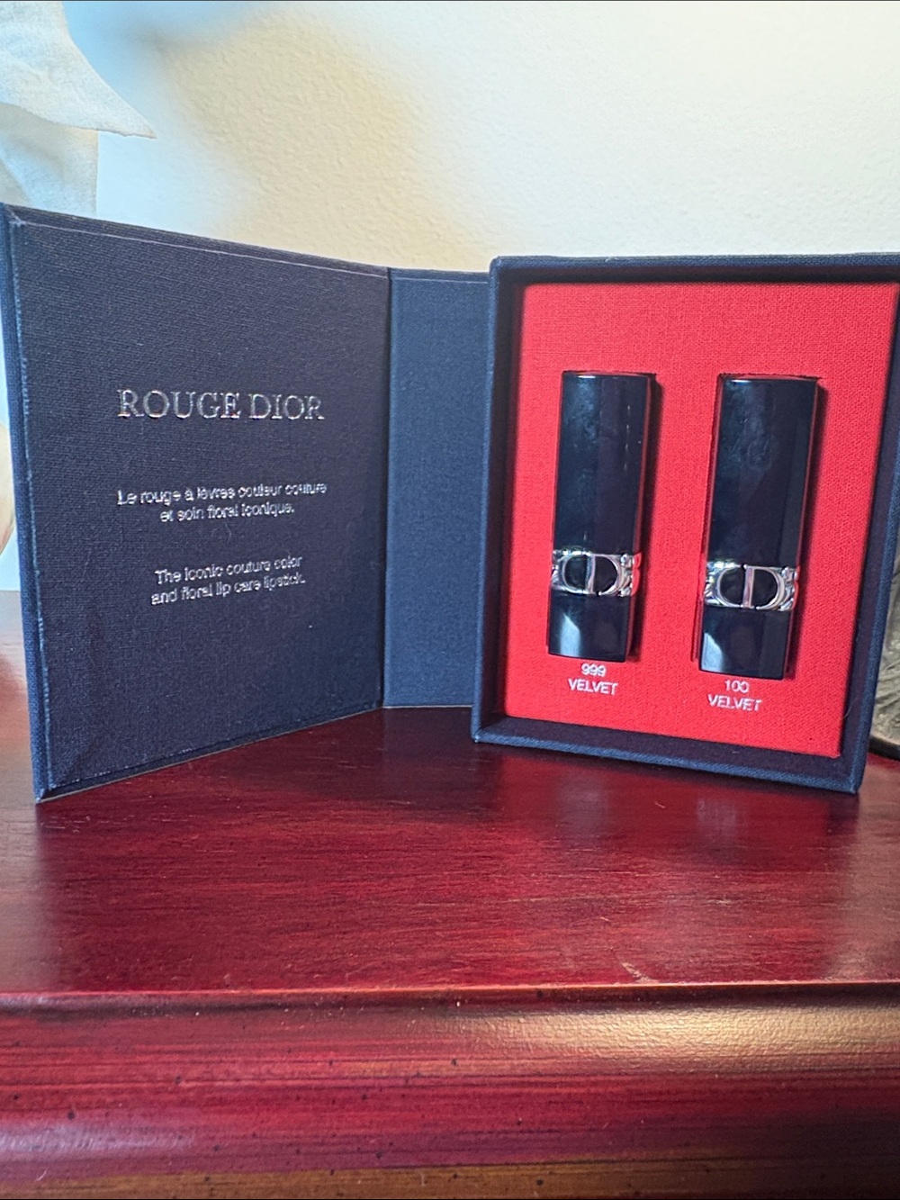 Dior Rouge Lipstick Duo — Black Tubes with Red Insert